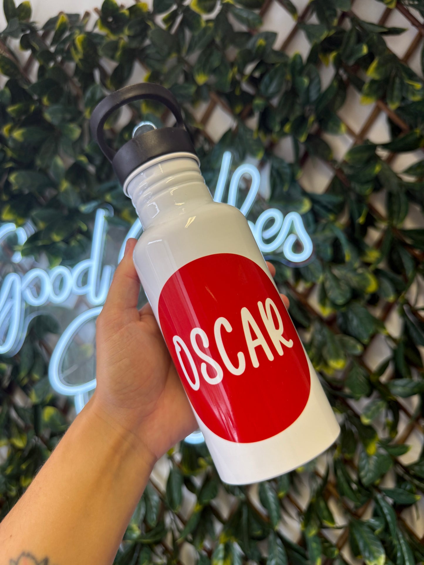 Stainless steel flip straw water bottle - circle