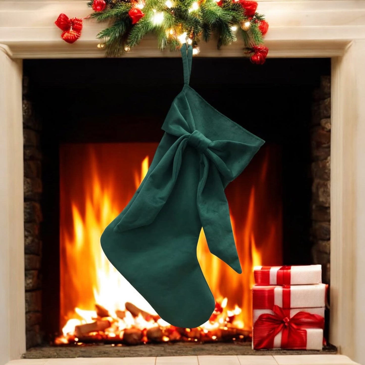 Embroidered bow stocking - preorder