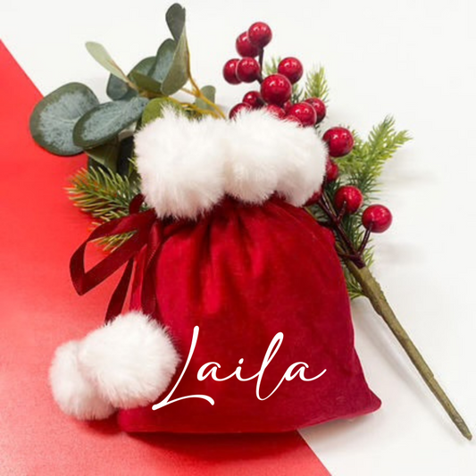 Small velvet red Christmas gift bag