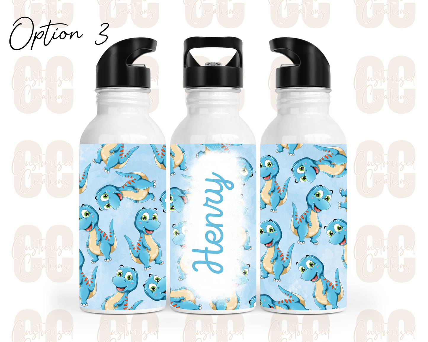 Stainless steel flip straw water bottle - dinosaur