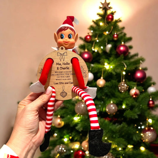 Oak Veneer Elf Decorating The Tree Bauble