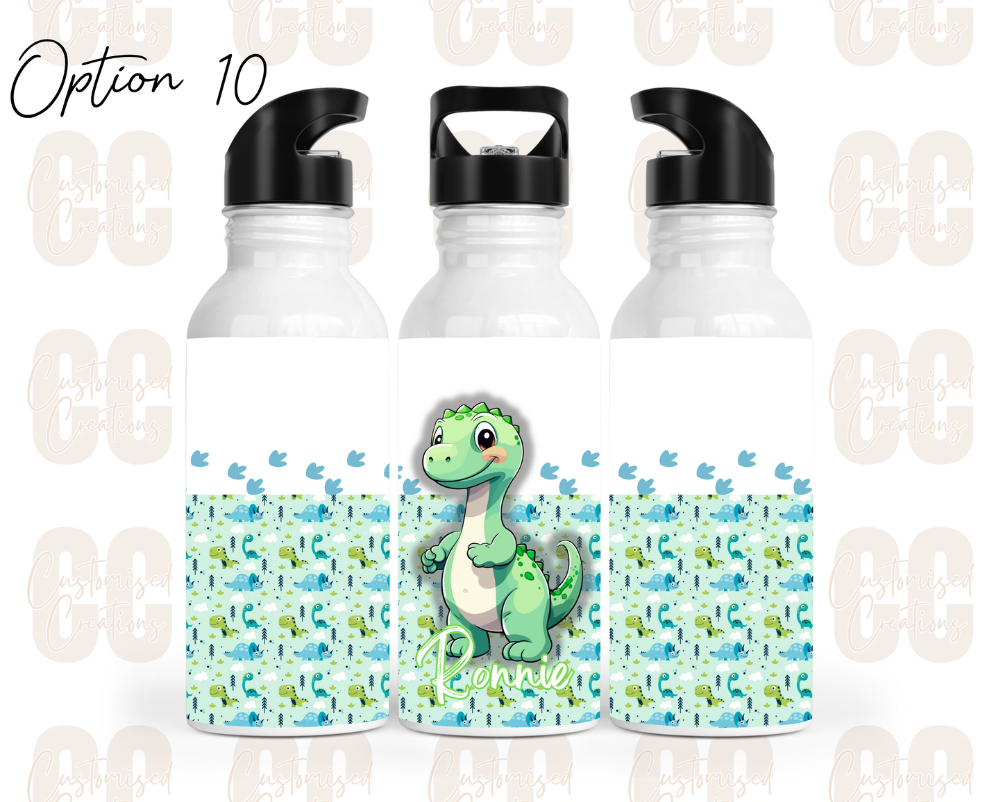Stainless steel flip straw water bottle - dinosaur