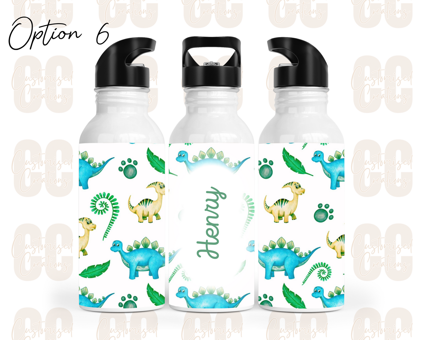 Stainless steel flip straw water bottle - dinosaur