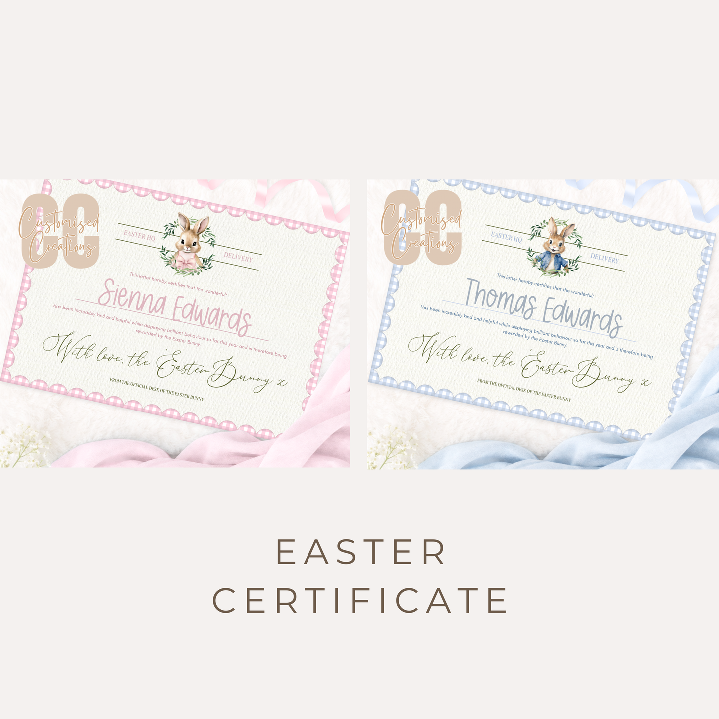 Personalised Easter Bunny Certificate – Pink or Blue Bunny