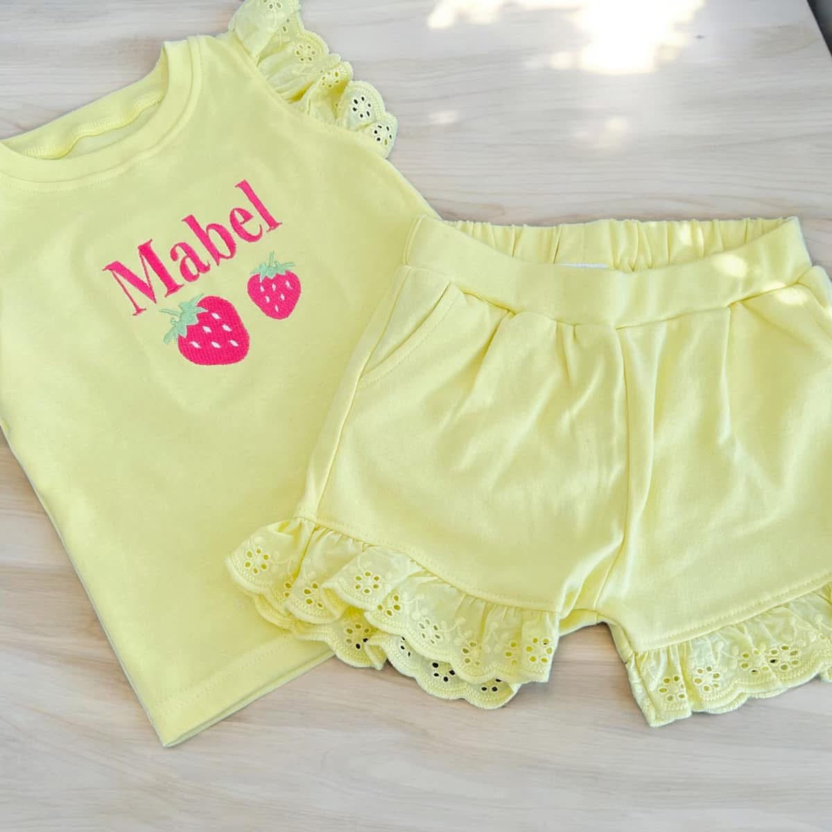 Embroidered strawberry anglaise set