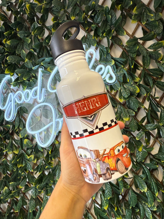 Stainless steel flip straw water bottle - cars