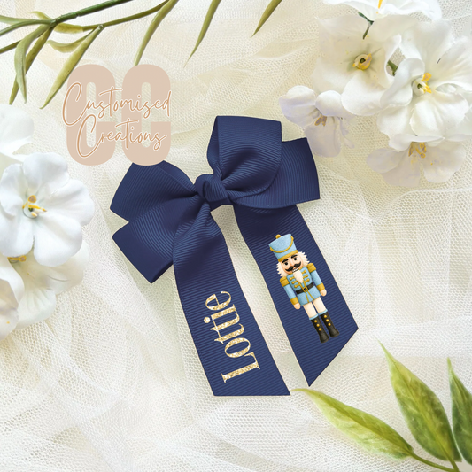 Christmas hair bow - navy nutcracker