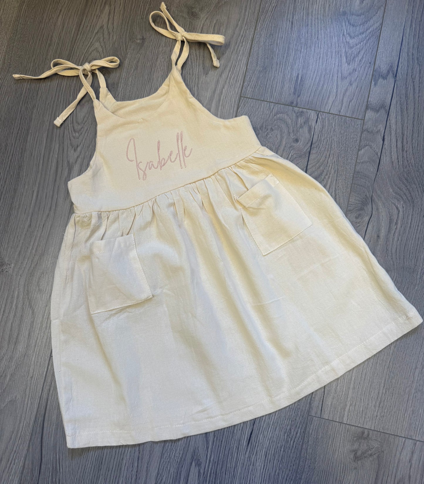 Personalised Girls Summer Dress – Name Detail & Tie Straps - Various Colours