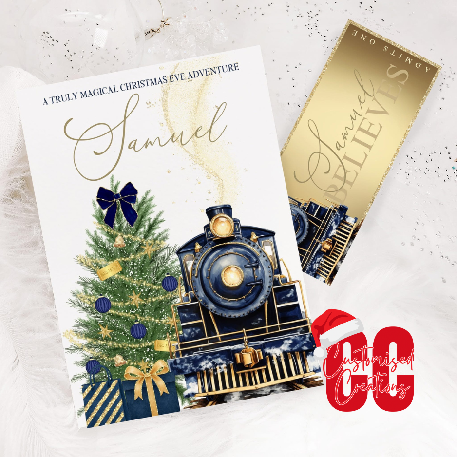 Christmas navy train story book and ticket set