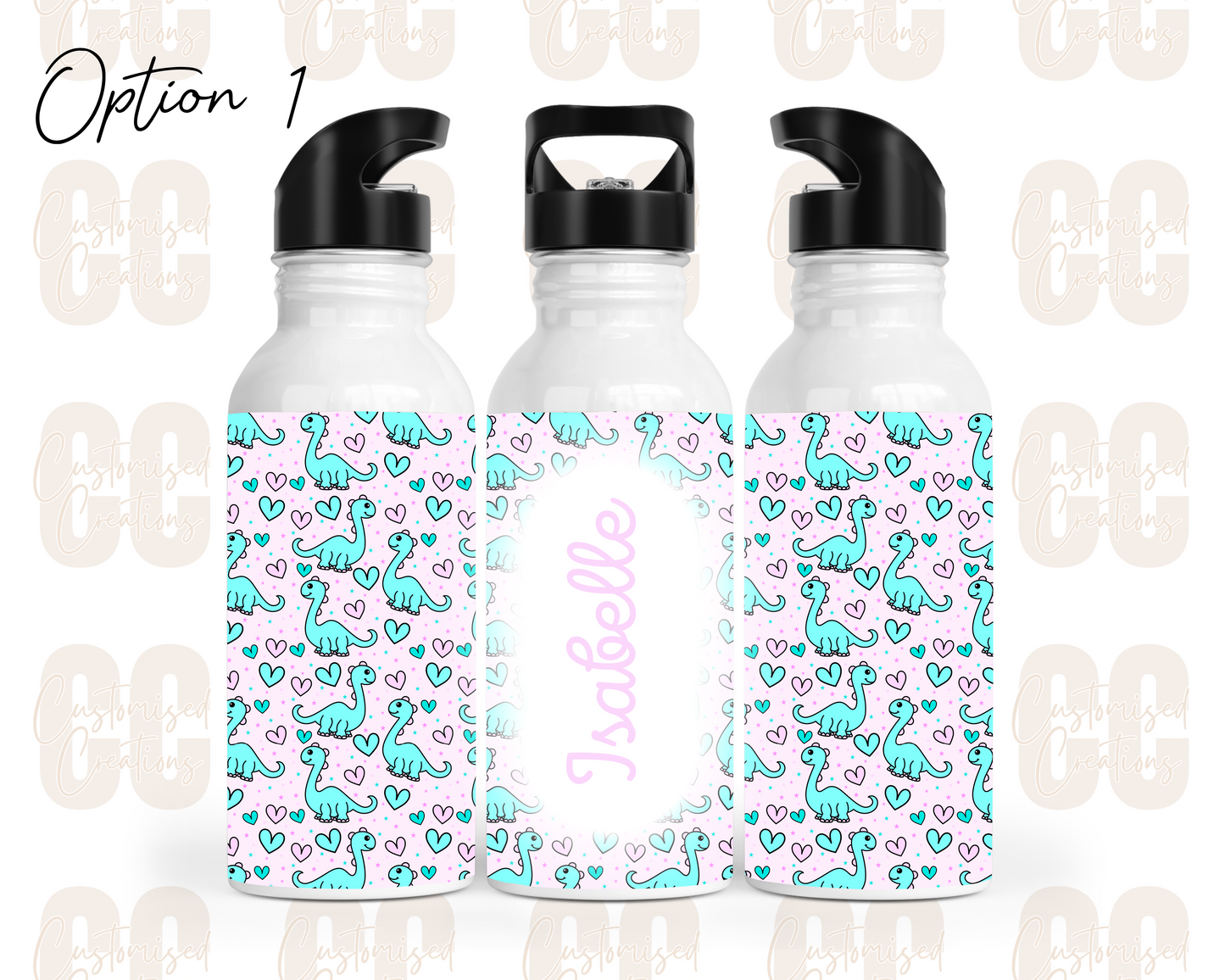 Stainless steel flip straw water bottle - dinosaur