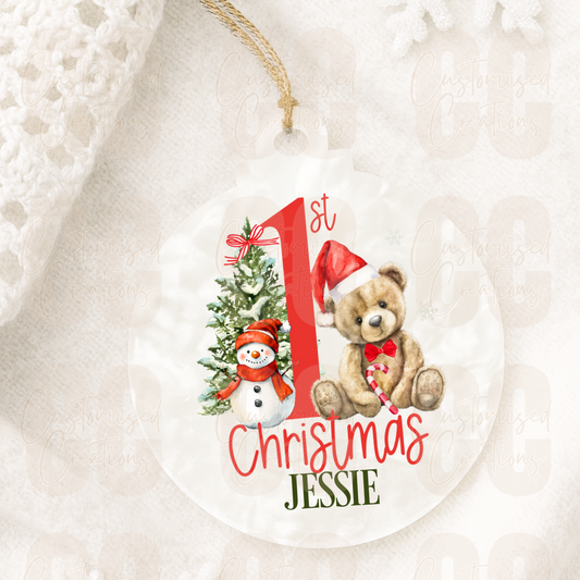 Acrylic Christmas bauble - 1st Christmas red bear