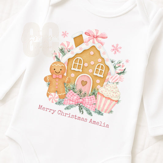 Pink gingerbread bib/vest/babygrow
