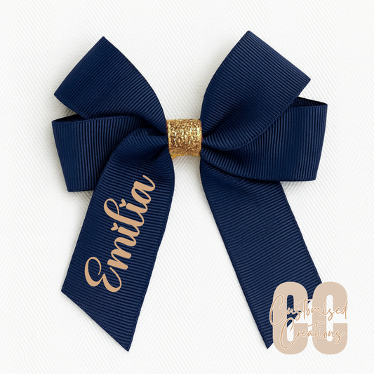 4inch hair bow - navy/gold glitter