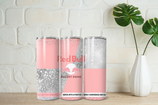 Pink sparkle effect red bull  20oz tumbler