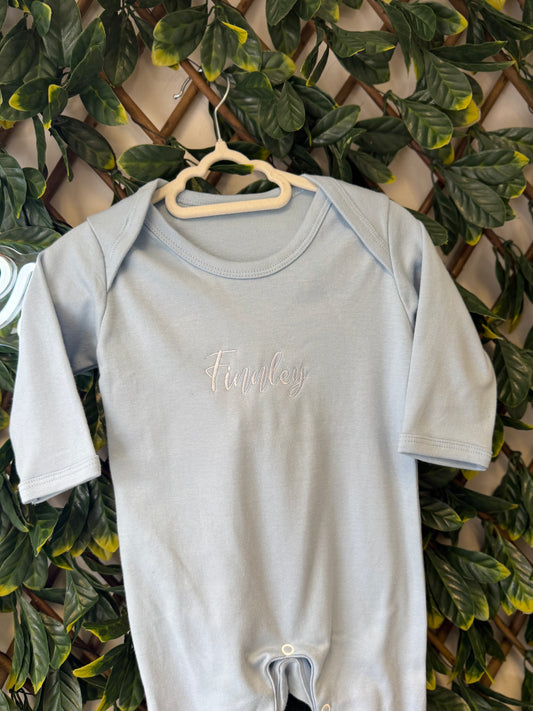 Blue Embroidered babygrow with child's name