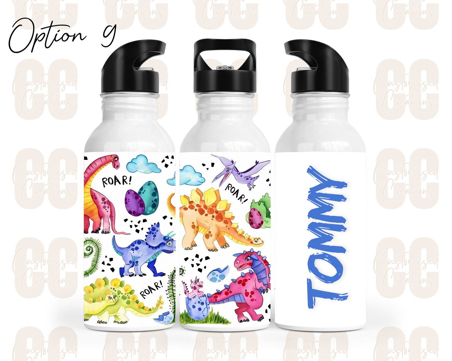 Stainless steel flip straw water bottle - dinosaur