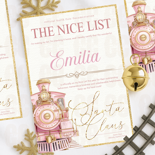 Personalised nice list letter - pink train