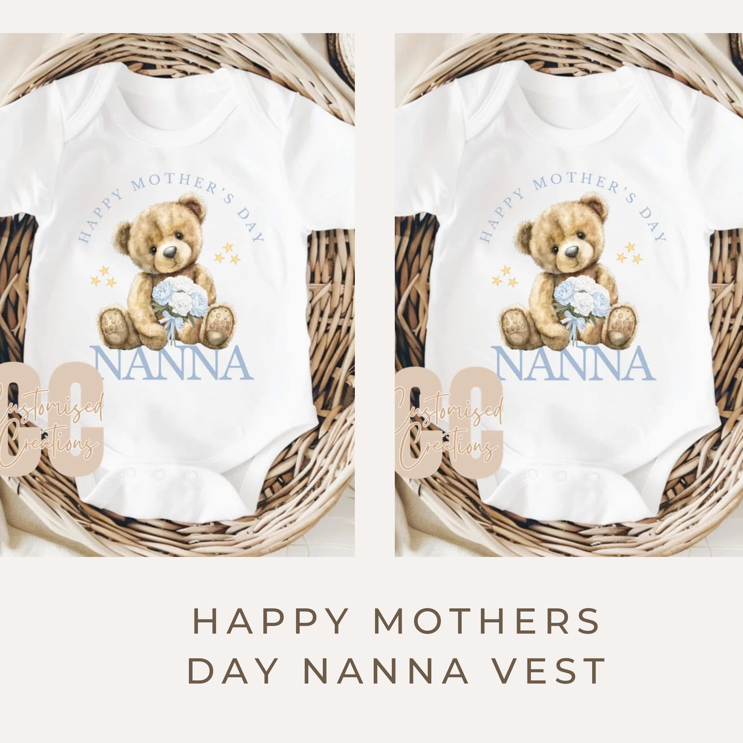 Mothers Day Baby Vest | Blue or Pink Bear - Nanna