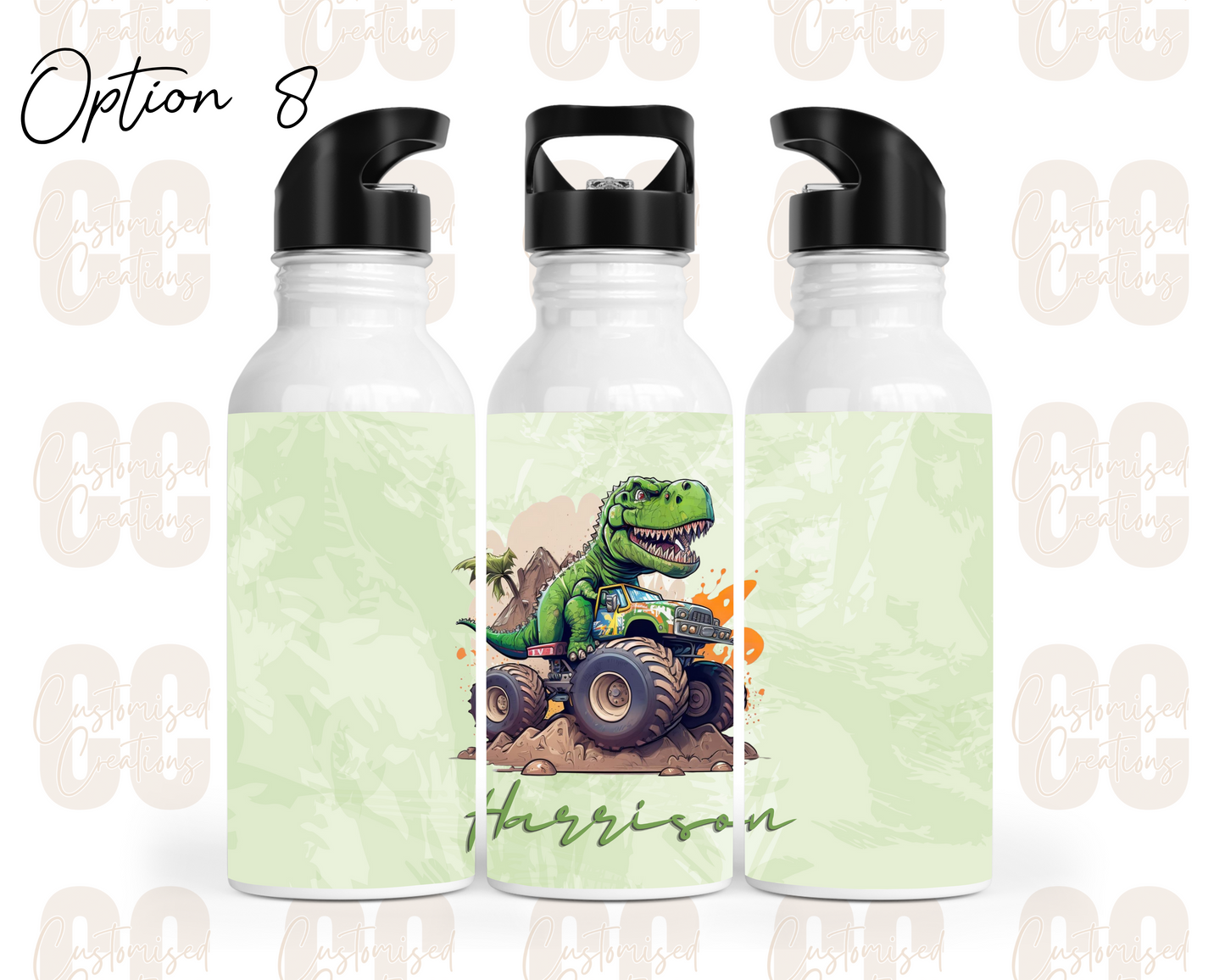 Stainless steel flip straw water bottle - dinosaur