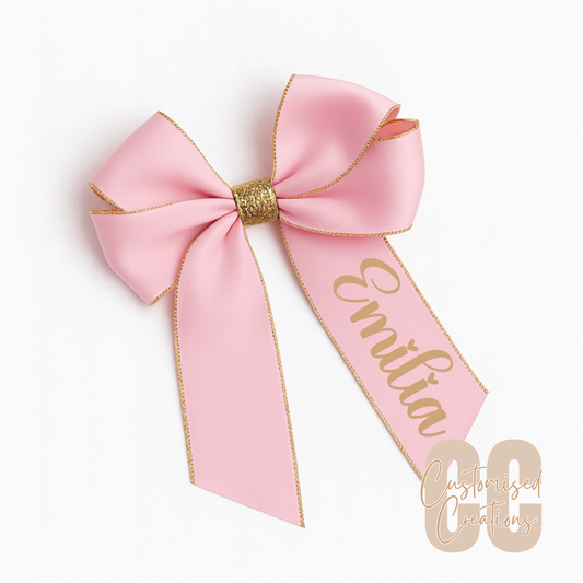 6inch hair bow - pink/gold glitter