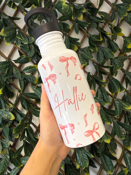 Stainless steel flip straw water bottle - bows