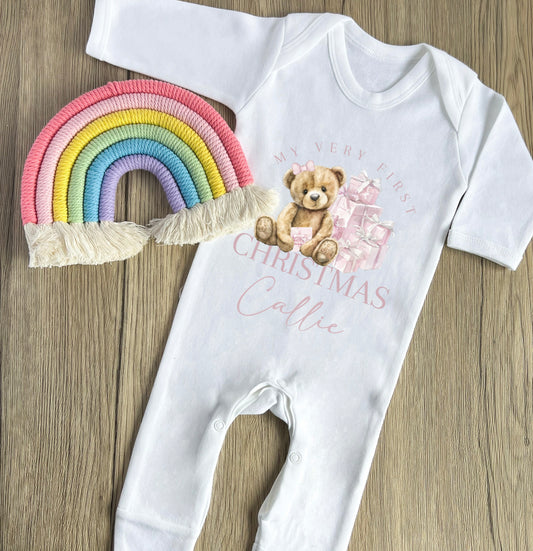 Pink bear my very 1st Christmas babygrow