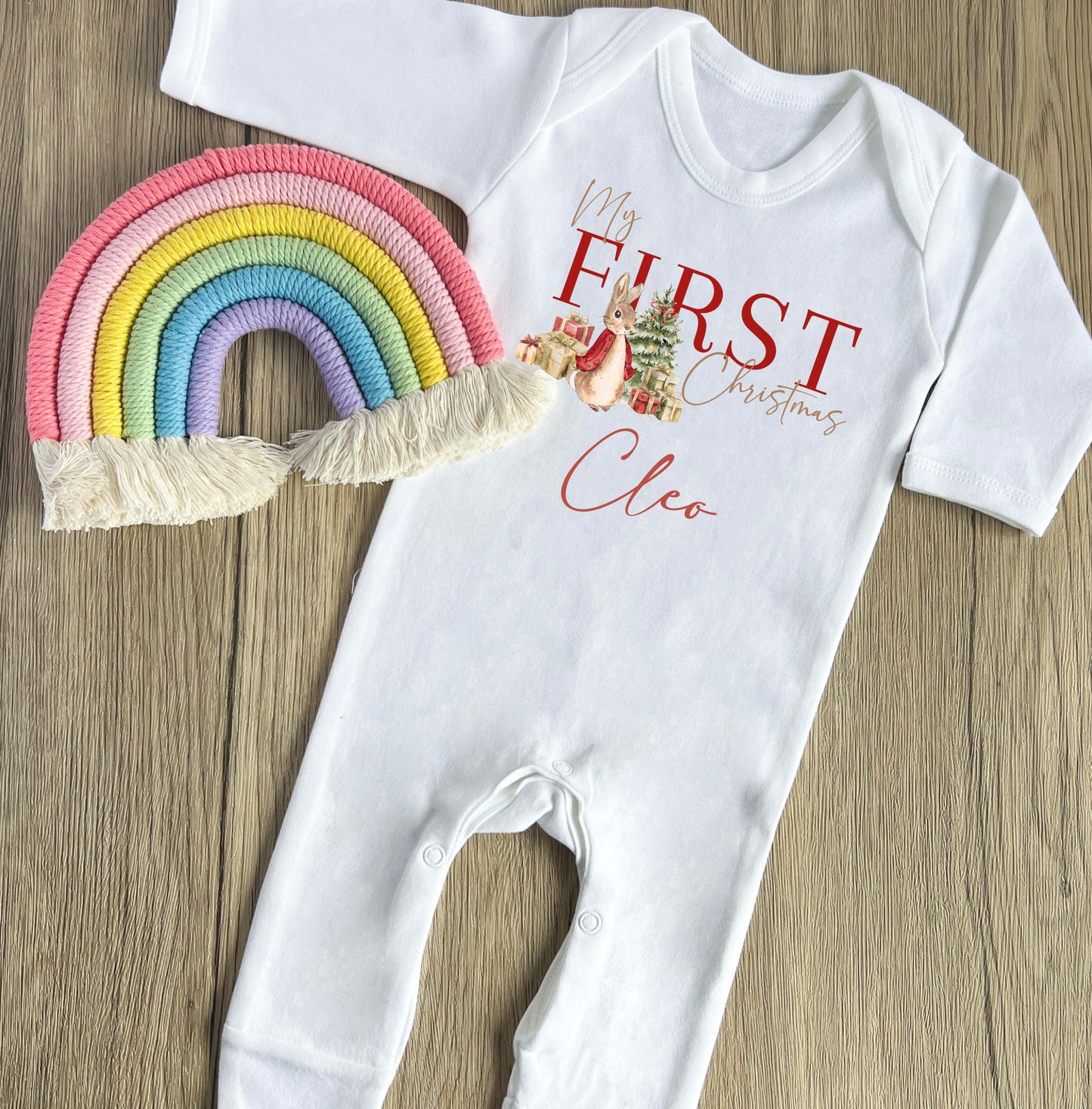 Traditional peter rabbit 1st Christmas babygrow