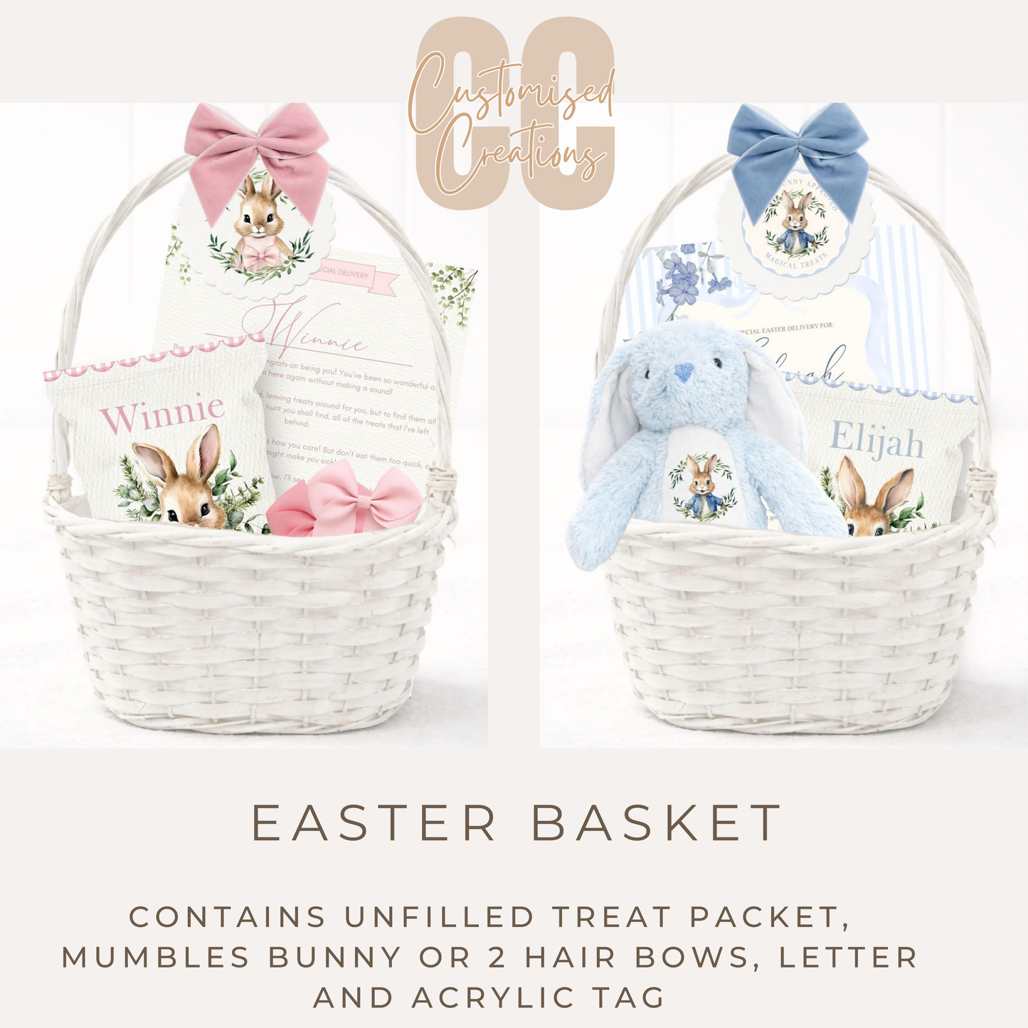 Personalised Easter Gift Baskets – Blue & Pink Options