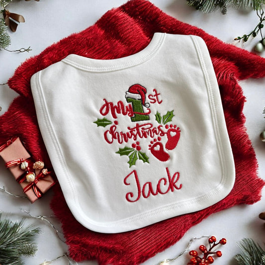 My first Christmas embroidered bib