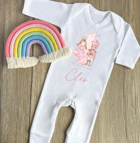 Pink nutcracker 1st Christmas babygrow