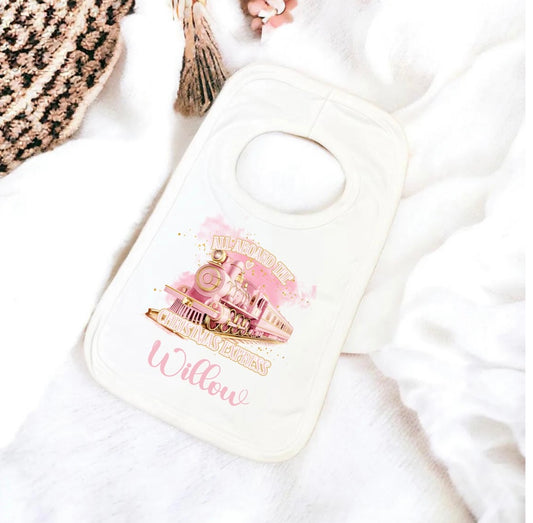 Bib - pink and gold all aboard the express train