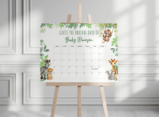 Safari Animal Baby Shower Guess The Arrival Date Of Baby Board