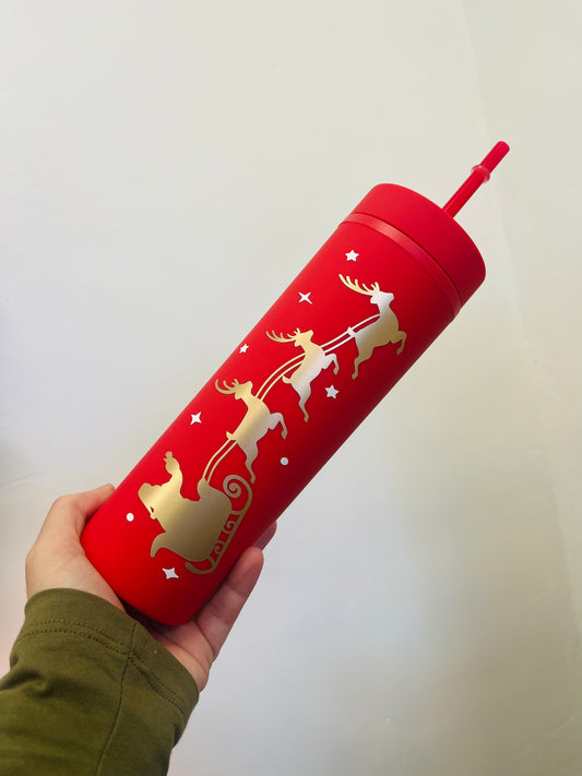 Santa sleigh gold and red hot and cold cup