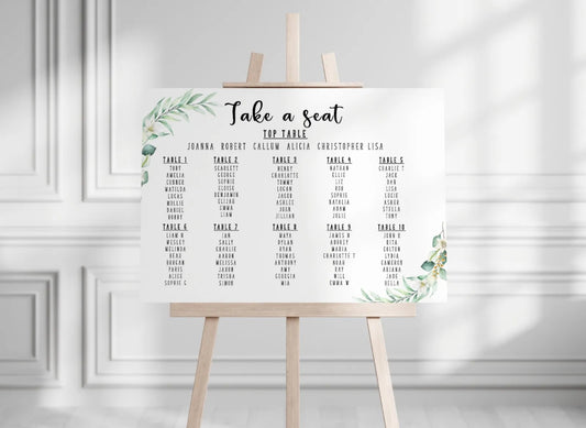 Wedding Beautiful Greenery – Seating Plan 1-10 Tables