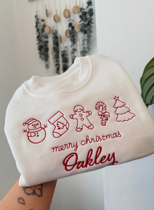 ADULT Embroidered Christmas outline sweatshirt