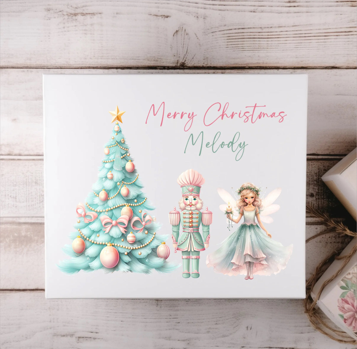 Personalised Pink & Turquoise Nutcracker Christmas Magnetic Box