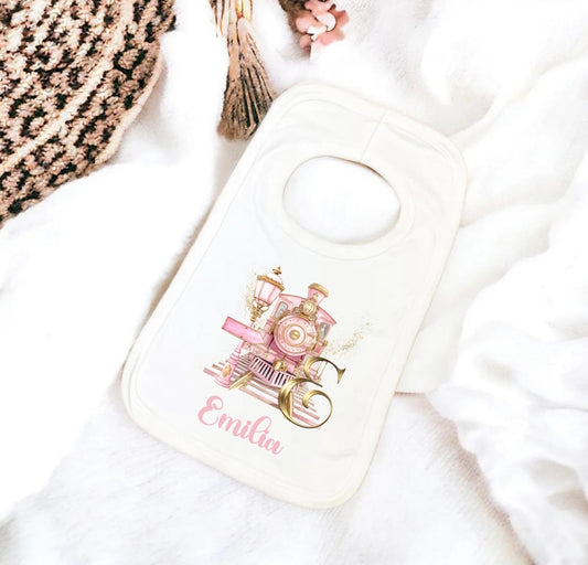 Bib - pink and gold initial express train