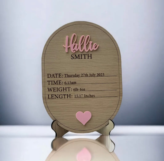 Baby birth stats plaque