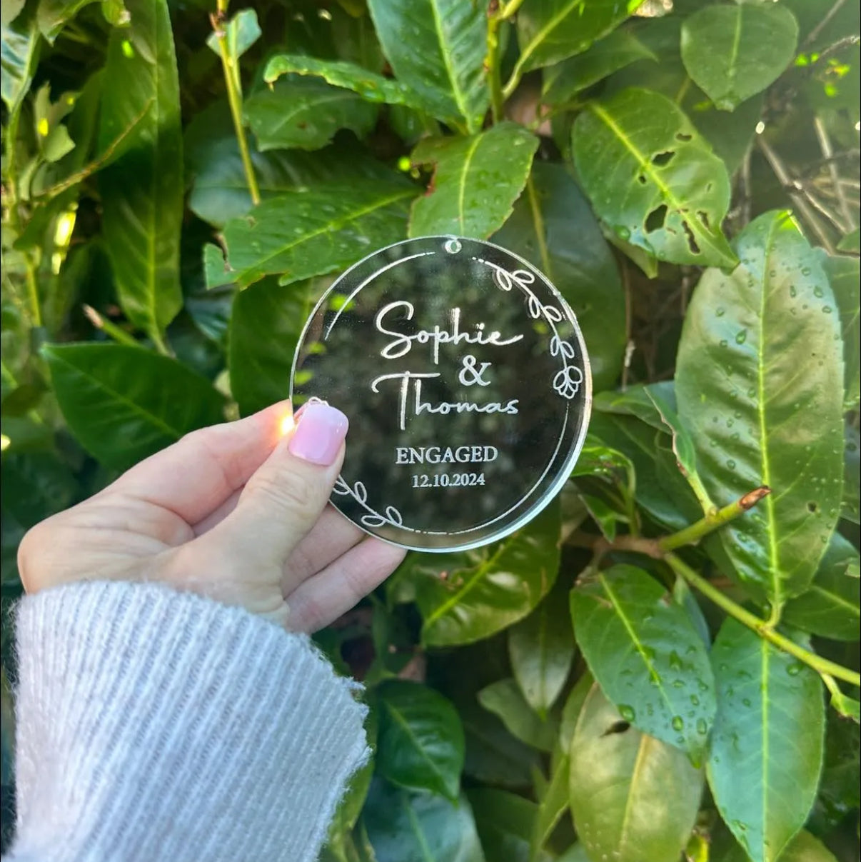 Personalised silver Mirrored Engaged Bauble