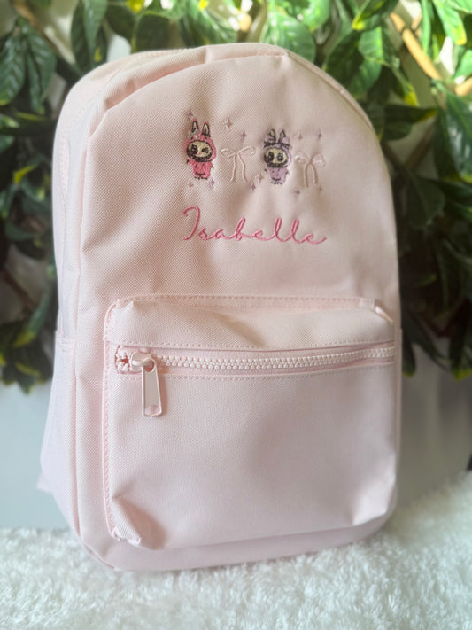 Embroidered labubu backpack