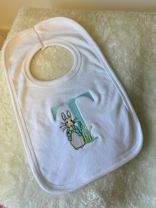 Embroidered Peter rabbit bibs