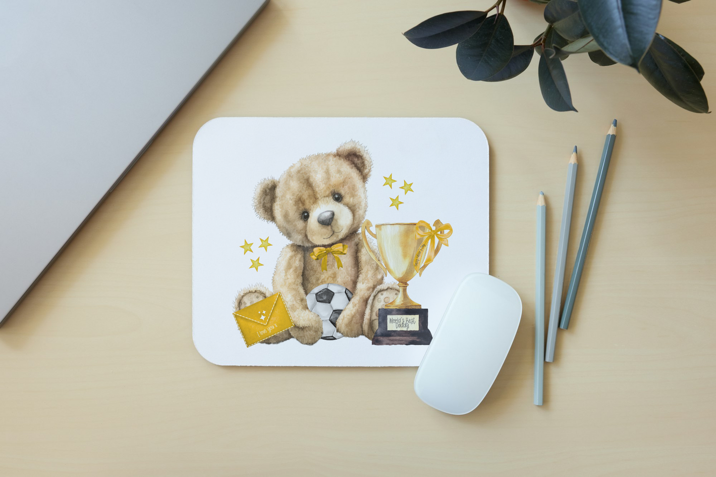 Bear with trophy PU leather mouse mat