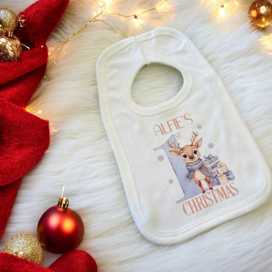 1st Christmas bib blue deer
