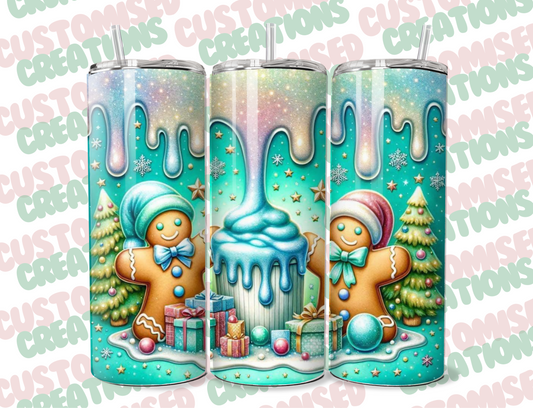 20oz Christmas blue gingerbread  tumbler