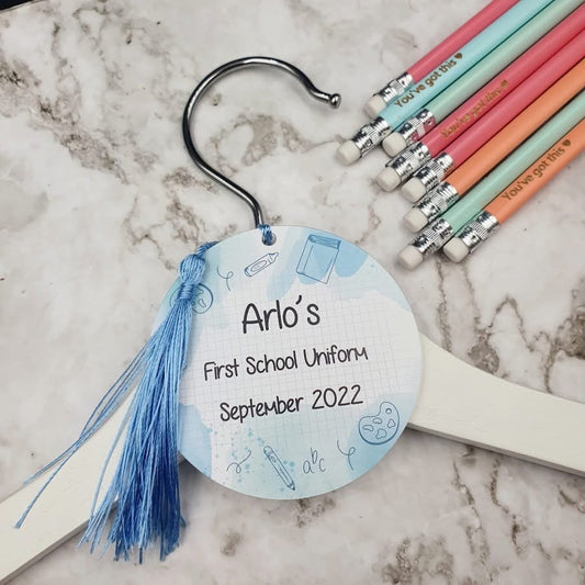 Blue Back to school clothes hanger tag
