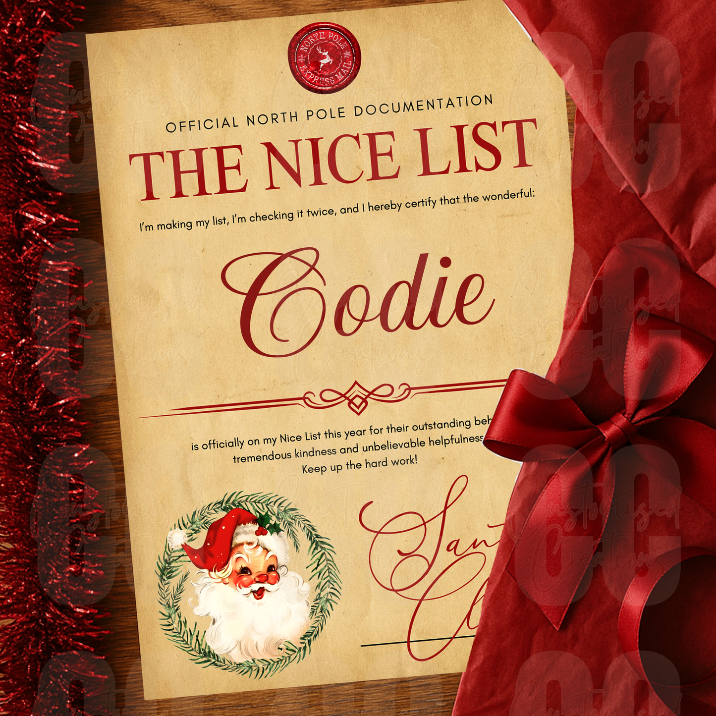 Personalised nice list letter - traditional
