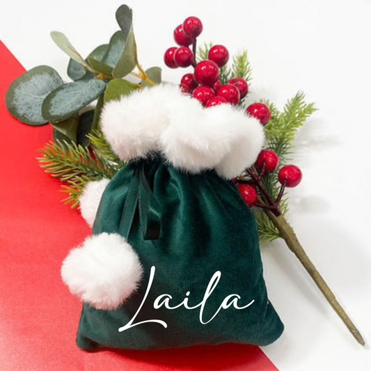Small velvet green Christmas gift bag
