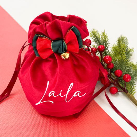 Small velvet red bow bell Christmas gift bag