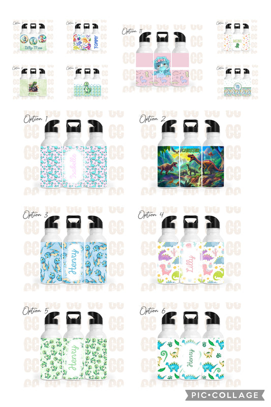 Stainless steel flip straw water bottle - dinosaur