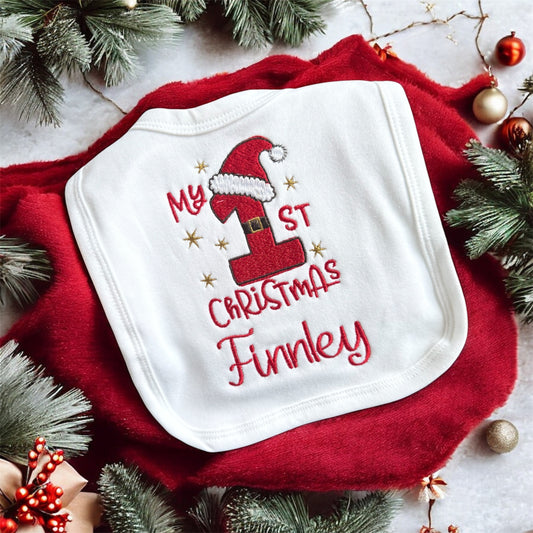 My first Christmas Santa hat embroidered bib